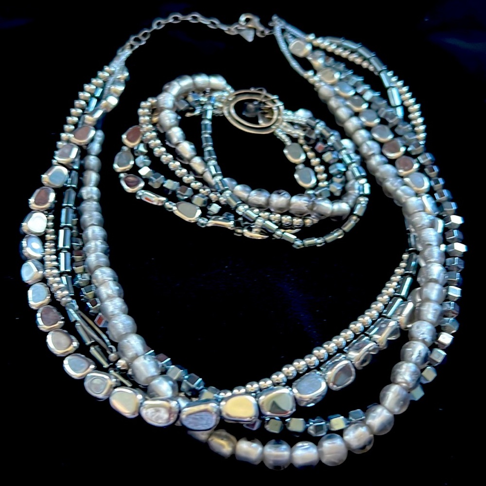 SILPADA Hematite and sterling multi strand necklace, earrings and bracelet set